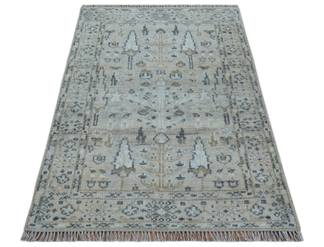 Tree of life Beige Traditional Style Hand knotted 4x6 Wool Area Rug