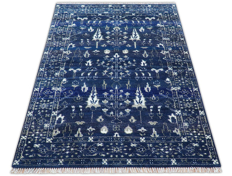 Tree of life Blue Traditional Style Hand knotted 5x8 Wool Area Rug