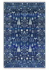Tree of life Blue Traditional Style Hand knotted 5x8 Wool Area Rug