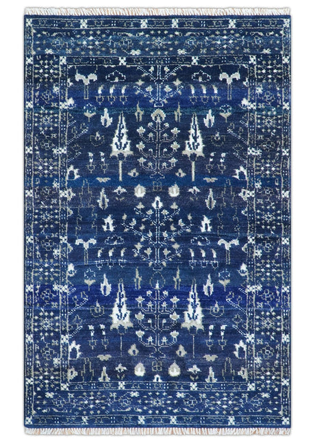Tree of life Blue Traditional Style Hand knotted 5x8 Wool Area Rug