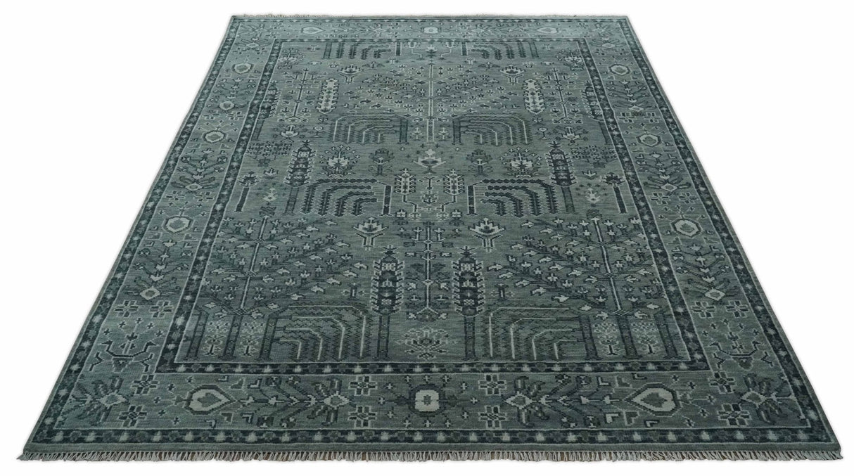 Tree of life Gray, Charcoal and Ivory Hand knotted Traditional Floral Multi Size wool Area Rug