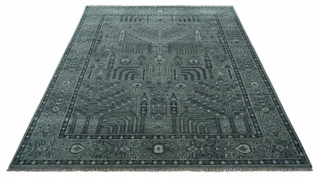 Tree of life Gray, Charcoal and Ivory Hand knotted Traditional Floral Multi Size wool Area Rug