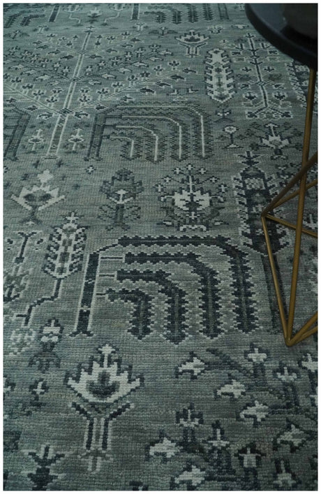 Tree of life Gray, Charcoal and Ivory Hand knotted Traditional Floral Multi Size wool Area Rug
