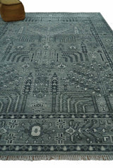 Tree of life Gray, Charcoal and Ivory Hand knotted Traditional Floral Multi Size wool Area Rug