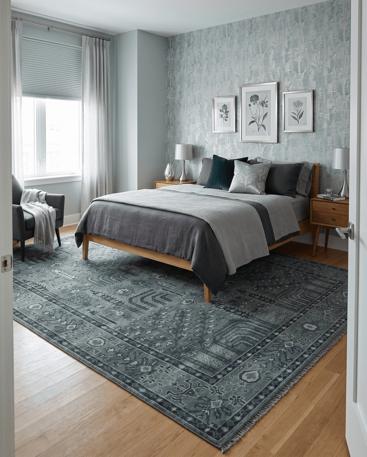 Tree of life Gray, Charcoal and Ivory Hand knotted Traditional Floral Multi Size wool Area Rug