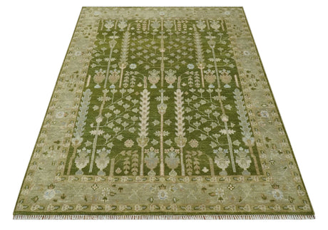 Tree of life Green and Silver Hand Knotted Traditional Custom Made wool rug