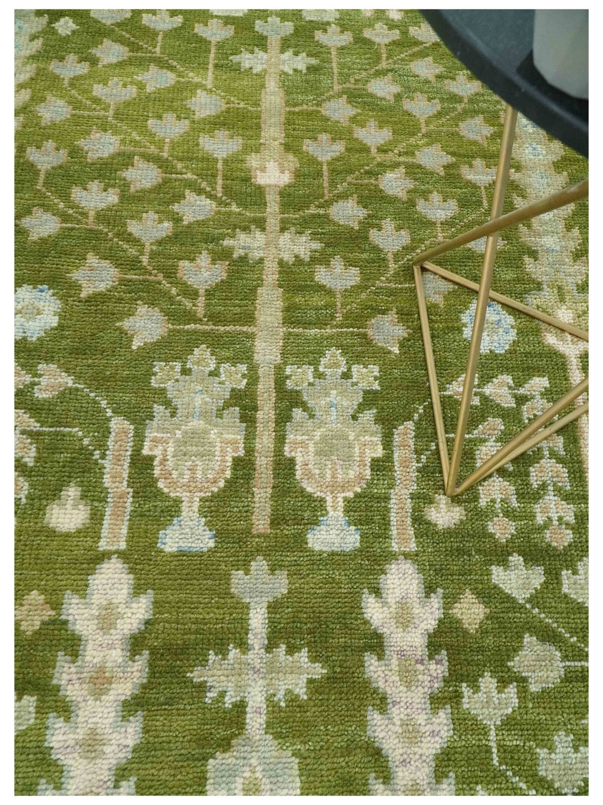 Alfombra de lana anudada a mano, tradicional y personalizada, con diseño Árbol de la vida verde y plata