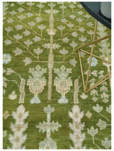 Alfombra de lana anudada a mano, tradicional y personalizada, con diseño Árbol de la vida verde y plata