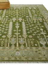 Alfombra de lana anudada a mano, tradicional y personalizada, con diseño Árbol de la vida verde y plata