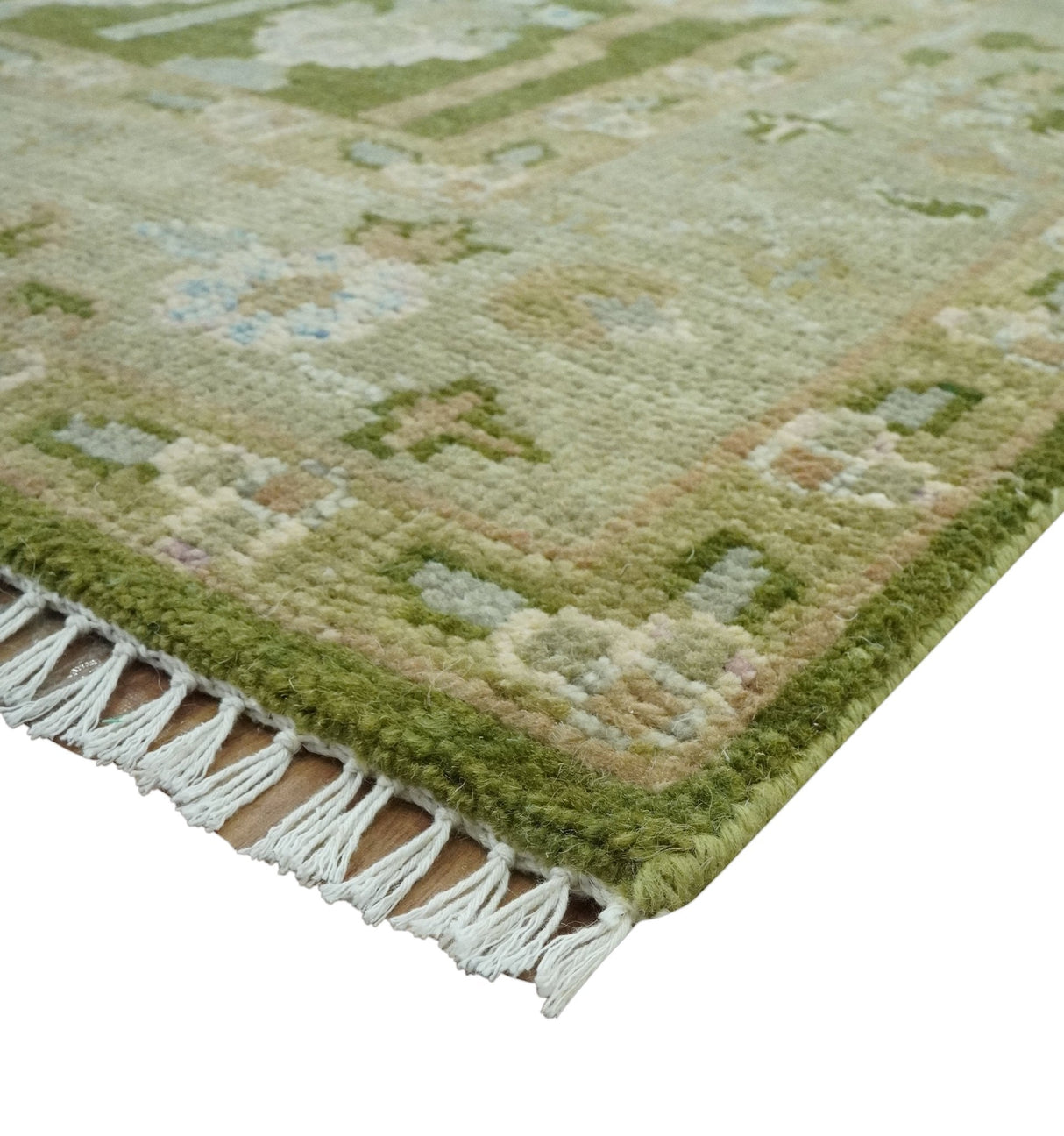Alfombra de lana anudada a mano, tradicional y personalizada, con diseño Árbol de la vida verde y plata