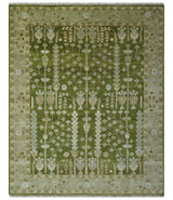 Tree of life Green and Silver Hand Knotted Traditional Custom Made wool rug