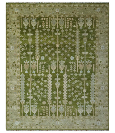 Tree of life Green and Silver Hand Knotted Traditional Custom Made wool rug