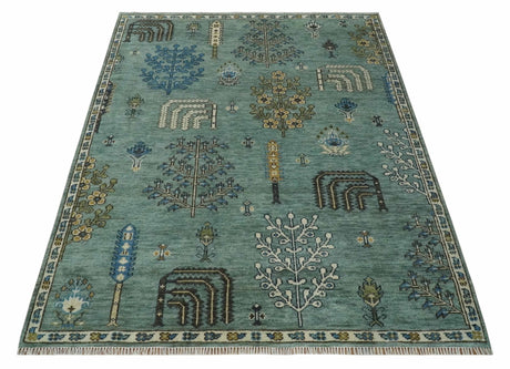 Tree of Life Green Traditional Hand Knotted Turkish Design Multi Size Wool Area Rug