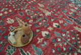 Tree of Life Hand Knotted 8x10 Maroon and Blue Traditional Wool area Rug