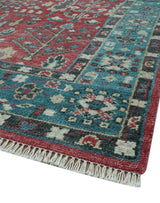 Tree of Life Hand Knotted 8x10 Maroon and Blue Traditional Wool area Rug