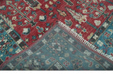Tree of Life Hand Knotted 8x10 Maroon and Blue Traditional Wool area Rug