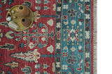 Tree of Life Hand Knotted 8x10 Maroon and Blue Traditional Wool area Rug