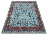 Tree of Life Hand Knotted Blue and Rust Oushak Custom Made Wool Rug