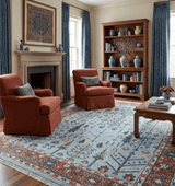Tree of Life Hand Knotted Blue and Rust Oushak Custom Made Wool Rug