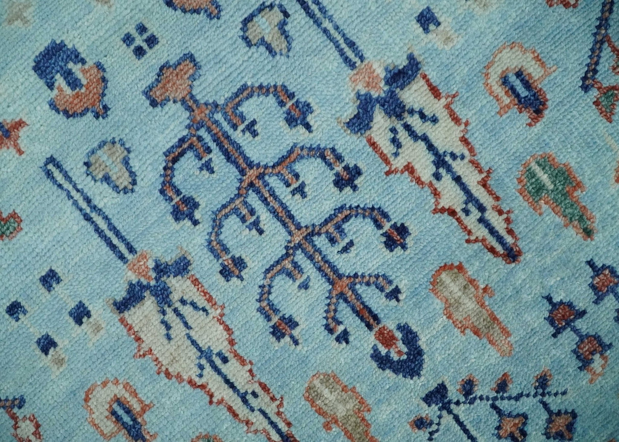 Tree of Life Hand Knotted Blue and Rust Oushak Custom Made Wool Rug