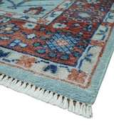 Tree of Life Hand Knotted Blue and Rust Oushak Custom Made Wool Rug