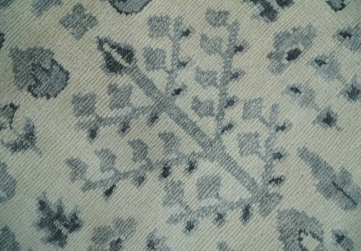Tree of Life Hand Knotted Ivory and Charcoal Traditional Oushak 8x10 Wool Rug