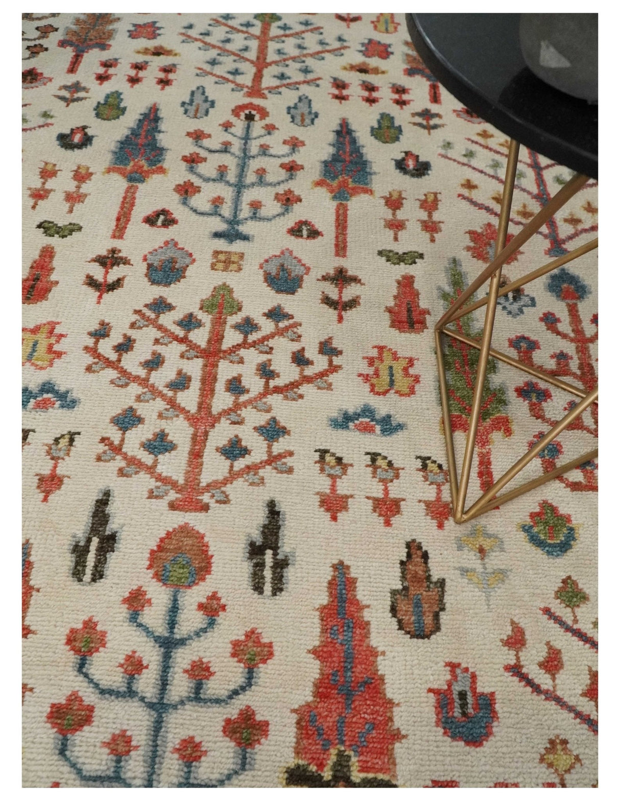 Tree of Life Hand Knotted Ivory, Brown and Rust Traditional Oushak Multi Size Wool Rug