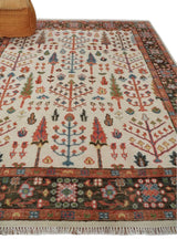 Tree of Life Hand Knotted Ivory, Brown and Rust Traditional Oushak Multi Size Wool Rug