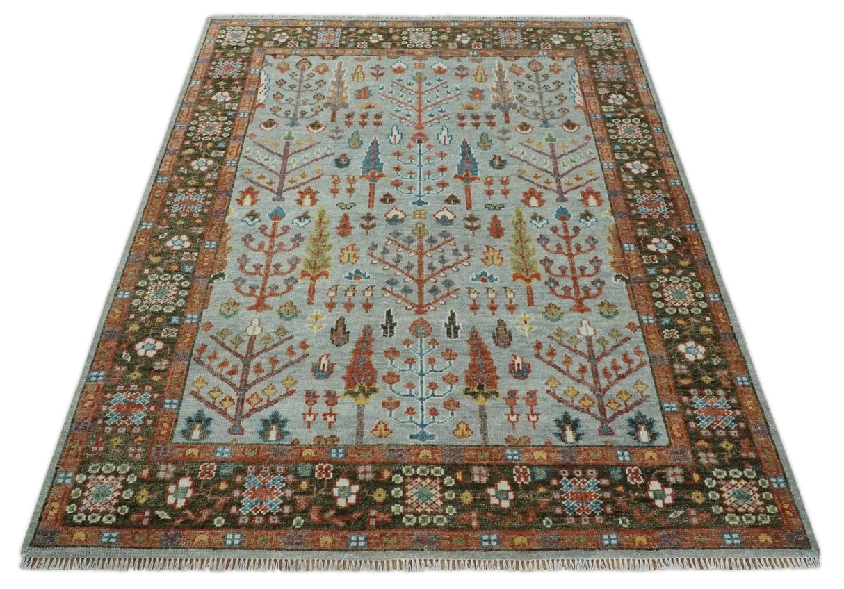 Tree of Life Hand Knotted Silver, Brown and Rust Traditional Wool Rug