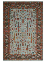 Tree of Life Hand Knotted Silver, Brown and Rust Traditional Wool Rug