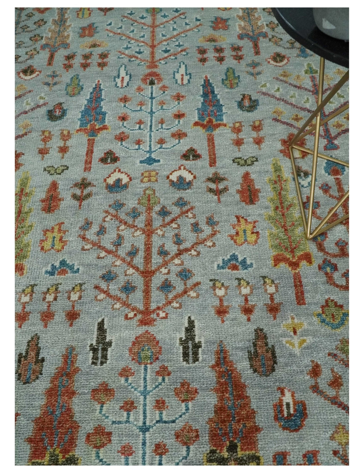 Tree of Life Hand Knotted Silver, Brown and Rust Traditional Wool Rug