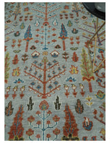 Tree of Life Hand Knotted Silver, Brown and Rust Traditional Wool Rug