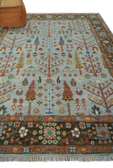 Tree of Life Hand Knotted Silver, Brown and Rust Traditional Wool Rug
