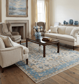 Tree of life Hand Knotted Traditional Beige and Blue Vintage Style Custom Made Wool Area Rug