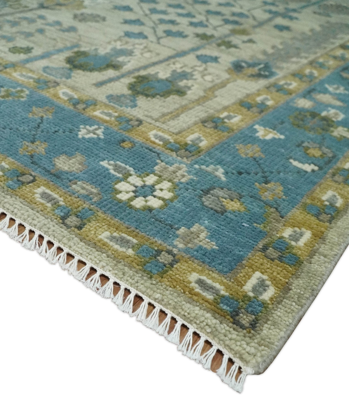 Tree of life Hand Knotted Traditional Beige and Blue Vintage Style Custom Made Wool Area Rug