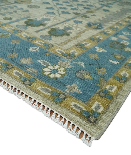 Tree of life Hand Knotted Traditional Beige and Blue Vintage Style Custom Made Wool Area Rug