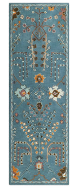 Tree of life Hand Tufted Teal Blue, Brown and Red Traditional Floral Custom Made Wool Area Rug, Kids, Living Room and Bedroom Rug