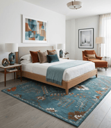 Tree of life Hand Tufted Teal Blue, Brown and Red Traditional Floral Custom Made Wool Area Rug, Kids, Living Room and Bedroom Rug