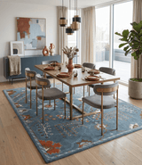 Tree of life Hand Tufted Teal Blue, Brown and Red Traditional Floral Custom Made Wool Area Rug, Kids, Living Room and Bedroom Rug