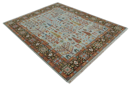 Tree of Life Multi Size Hand Knotted Silver, Brown and Rust Traditional Vintage Oushak Wool Rug