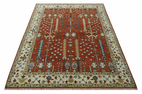 Tree of Life Rust and Ivory Traditional Hand Knotted Turkish Design Wool Area Rug
