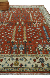 Tree of Life Rust and Ivory Traditional Hand Knotted Turkish Design Wool Area Rug