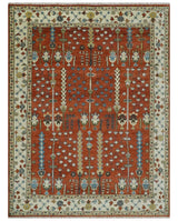 Tree of Life Rust and Ivory Traditional Hand Knotted Turkish Design Wool Area Rug