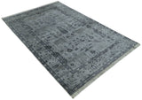 Tree of Life Silver And Gray 6x9 Hand Knotted Bamboo Silk Area Rug