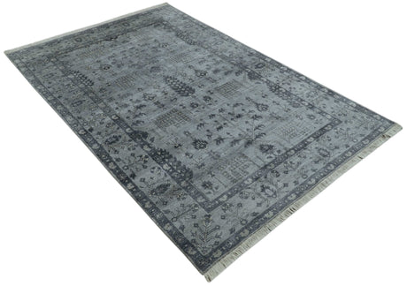 Tree of Life Silver And Gray 6x9 Hand Knotted Bamboo Silk Area Rug