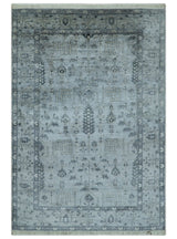 Tree of Life Silver And Gray 6x9 Hand Knotted Bamboo Silk Area Rug