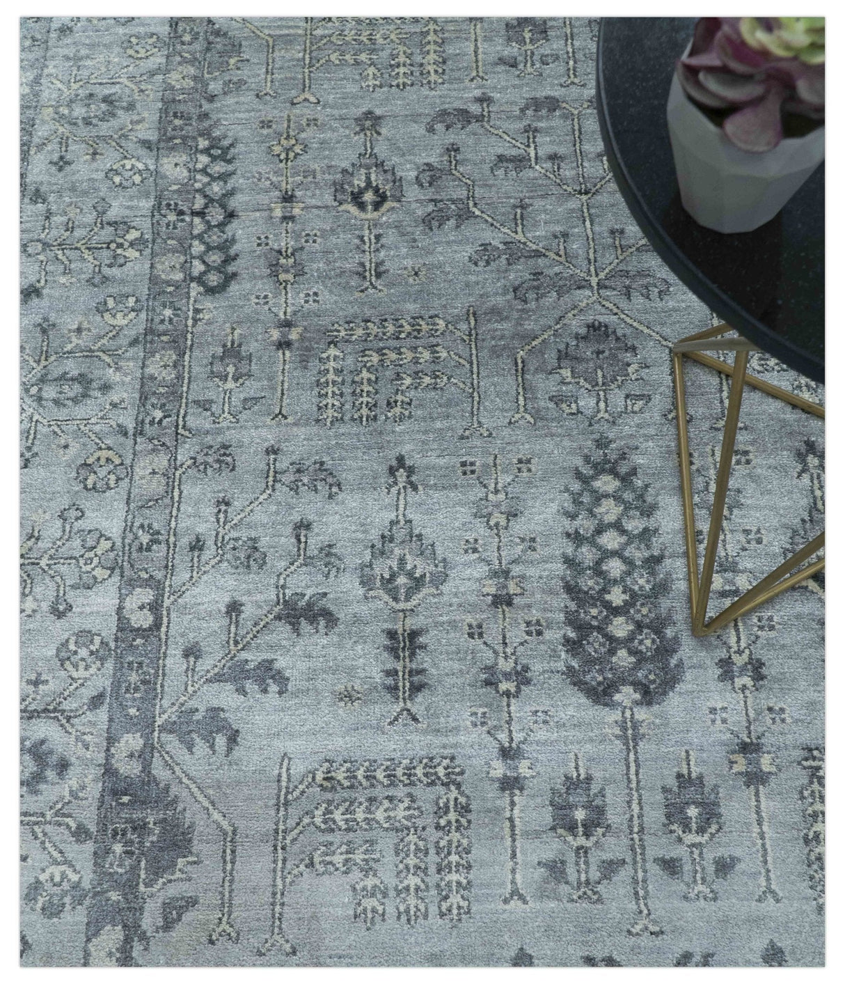 Tree of Life Silver And Gray 6x9 Hand Knotted Bamboo Silk Area Rug
