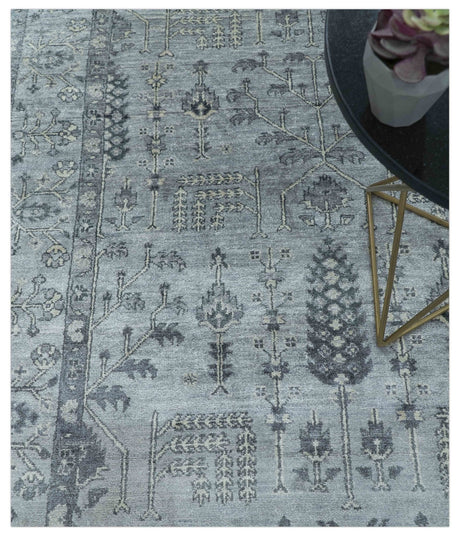 Tree of Life Silver And Gray 6x9 Hand Knotted Bamboo Silk Area Rug