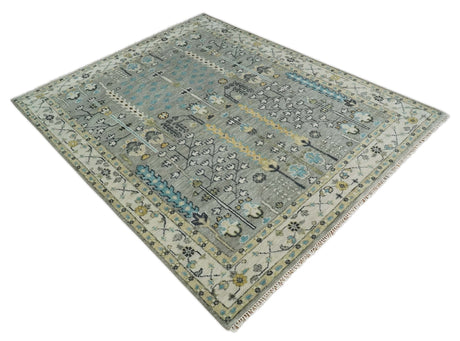Tree of life Silver and Ivory Hand Knotted Traditional Multi Size Wool Area Rug