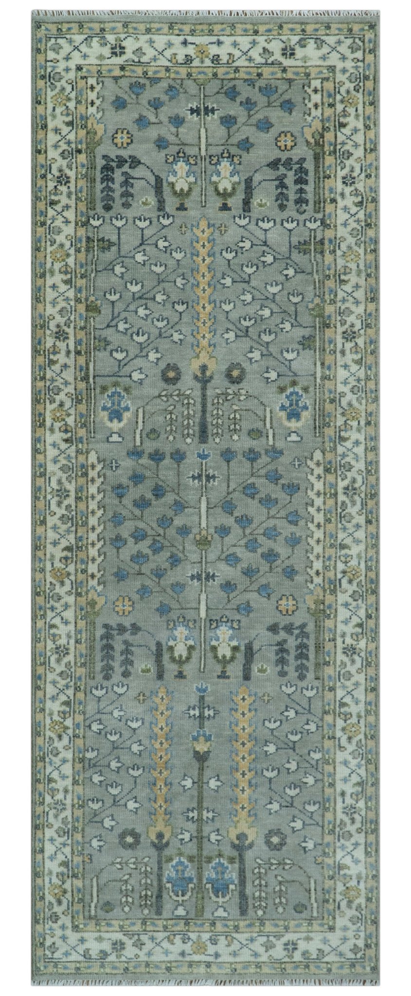 Tree of life Silver and Ivory Hand Knotted Traditional Multi Size Wool Area Rug
